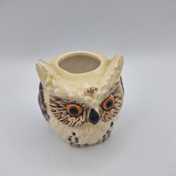 Owl Pot Decor Vintage Cottagecore Small Tiny 2 Inch Japan 70s Brown Bird Wild - Picture 2 of 7